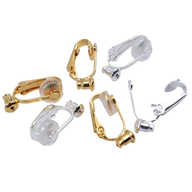 Aylifu Clip-On Earring Converters - 12 Non-Pierced Earring Clips, Silicone Pads for Jewellery Making - Silver and Gold - Image 3